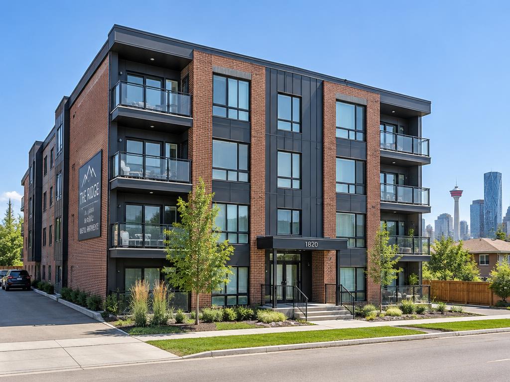 Four-storey brick rental apartment building in Calgary