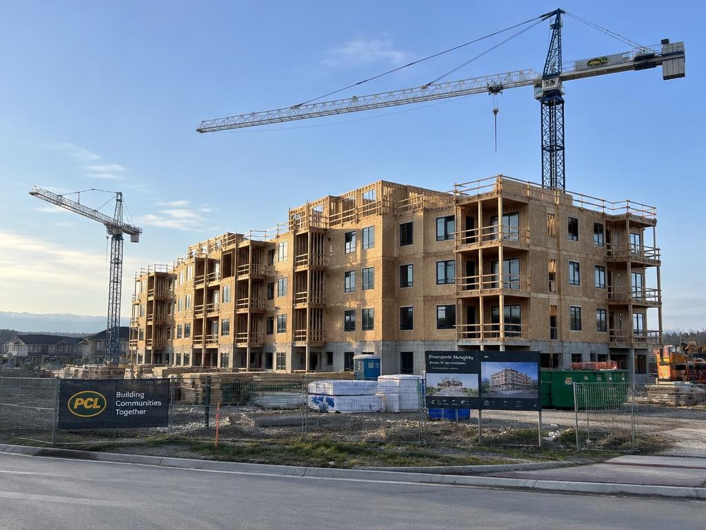 Wood-frame student housing building under construction in Edmonton
